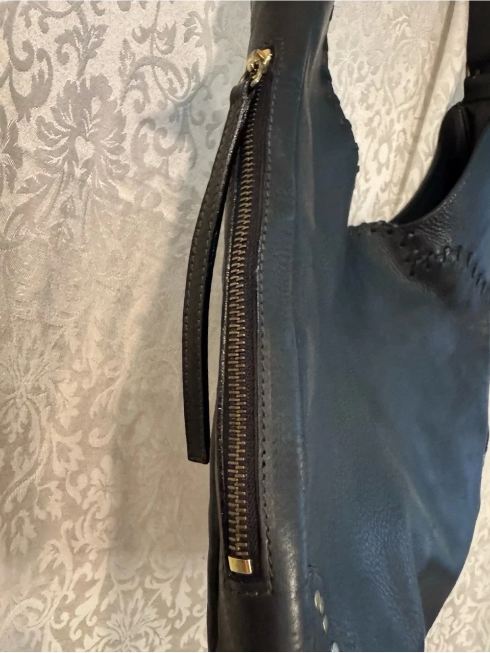 Dooney & Bourke Vintage Black Leather Whipstitch Studded Large Hobo Bag